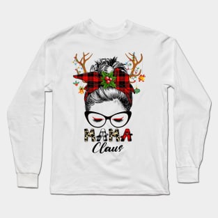 Mama Claus Reindeer Messy Bun Wink Eye Christmas Family Matching Long Sleeve T-Shirt